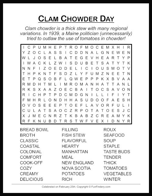 Clam Chowder Word Search