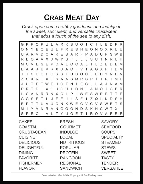 Crab Meat Word Search
