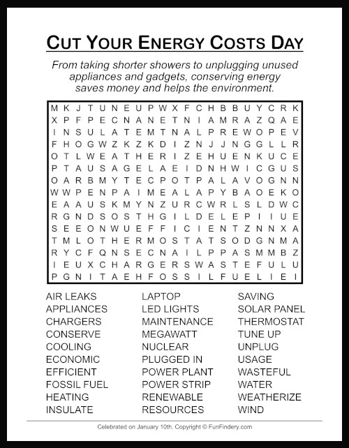 Cut Your Energy Costs Word Search