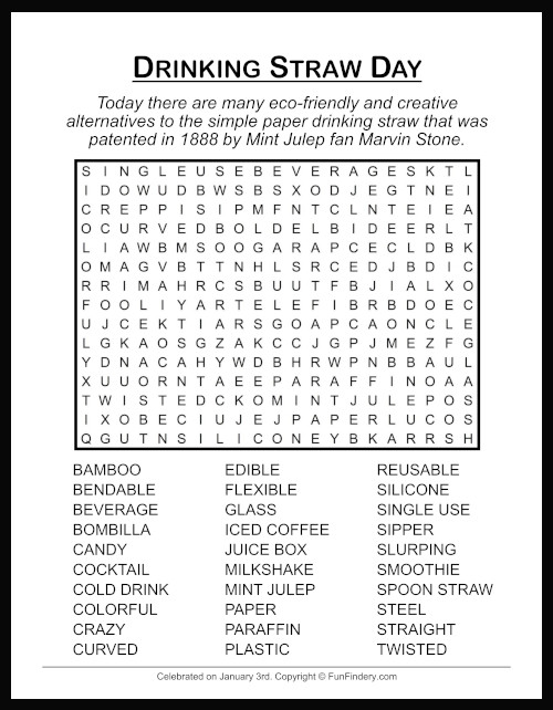 Drinking Straw Word Search