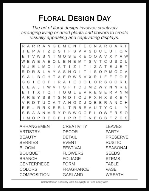 Floral Design Word Search