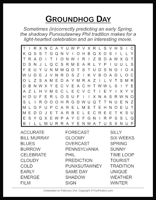 Groundhog Day Word Search