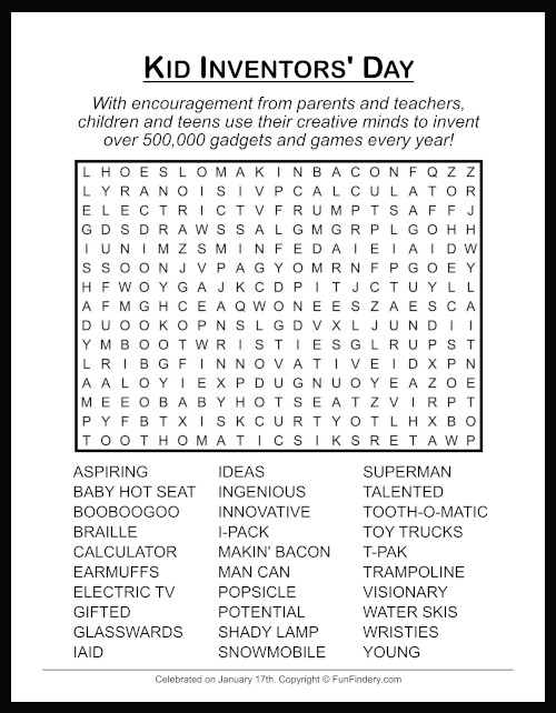 Kid Inventors Word Search
