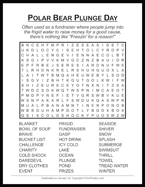 Polar Bear Plunge Word Search