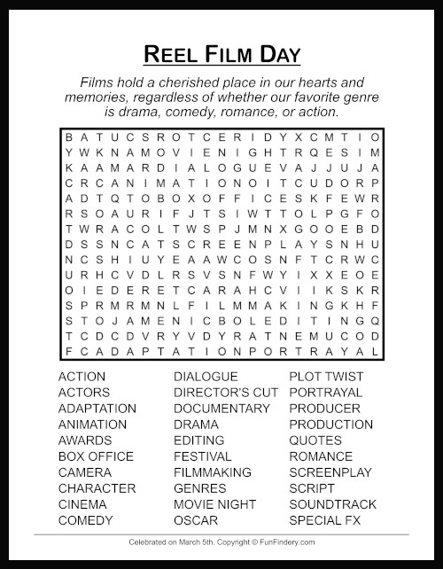 Reel Film Word Search