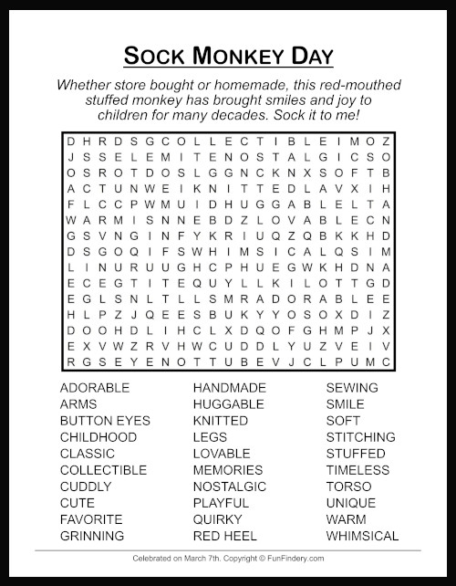 Sock Monkey Word Search