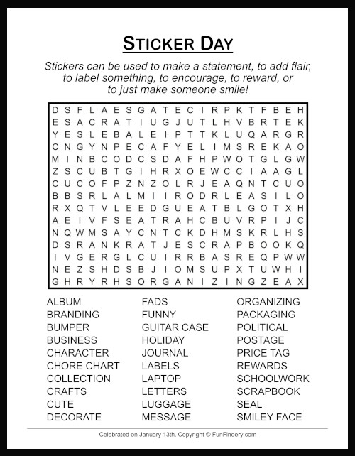 Sticker Word Search