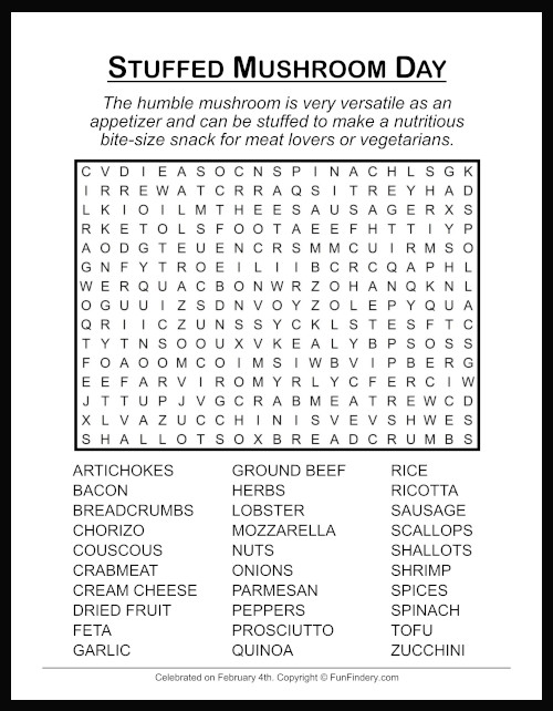 Stuffed Mushroom Word Search