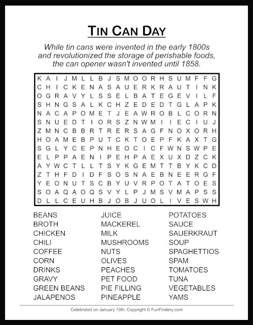 Tin Can Word Search